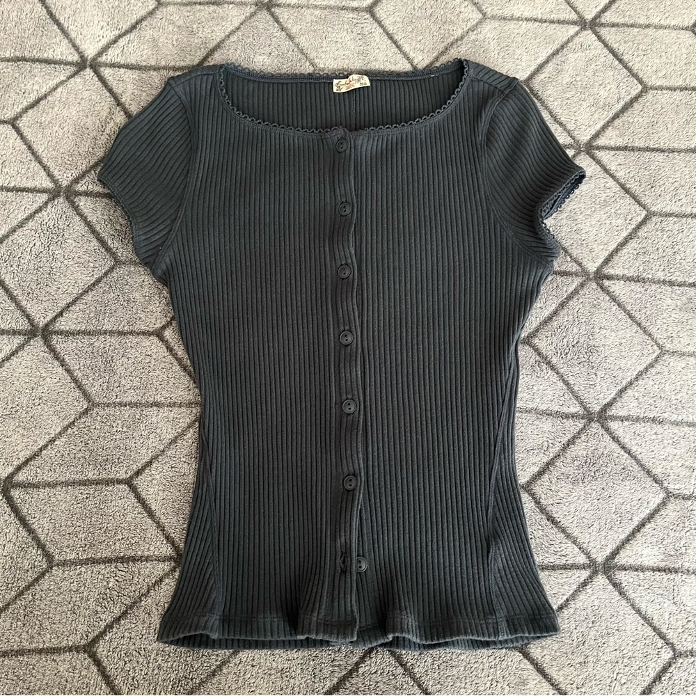 Free People Black Button Down Shirt